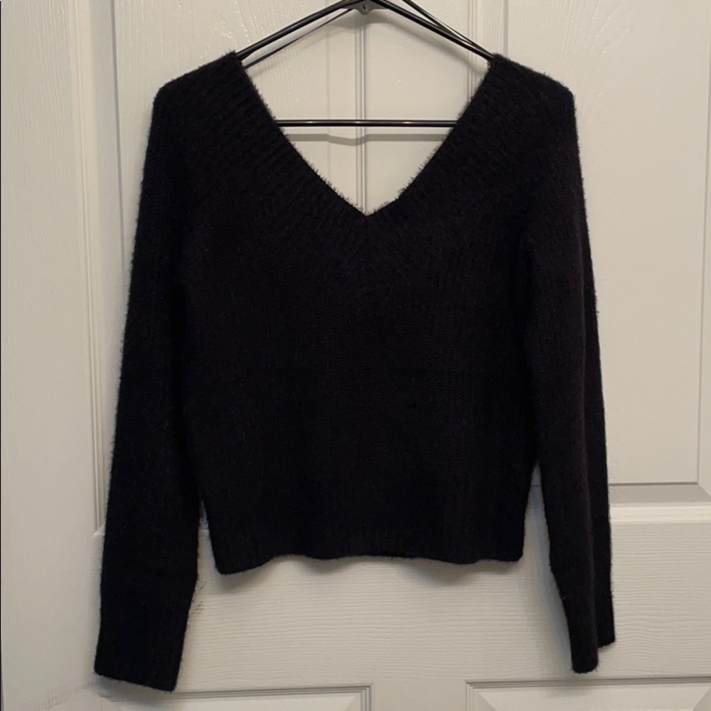 Off the shoulder v-neck black sweater